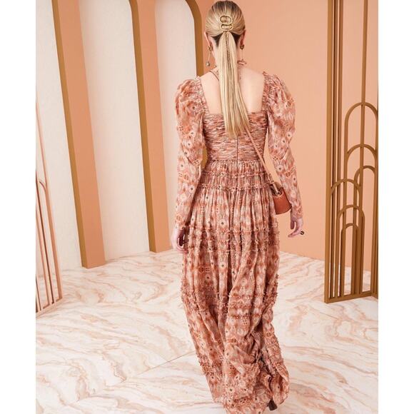 Ulla Johnson Rabia Horizon Brown Printed Silk Blend Maxi Gown Dress Women’s 2 - Picture 5 of 15